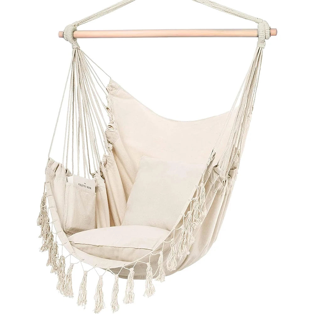 Macrame Hanging Chair with 2 Cushions
