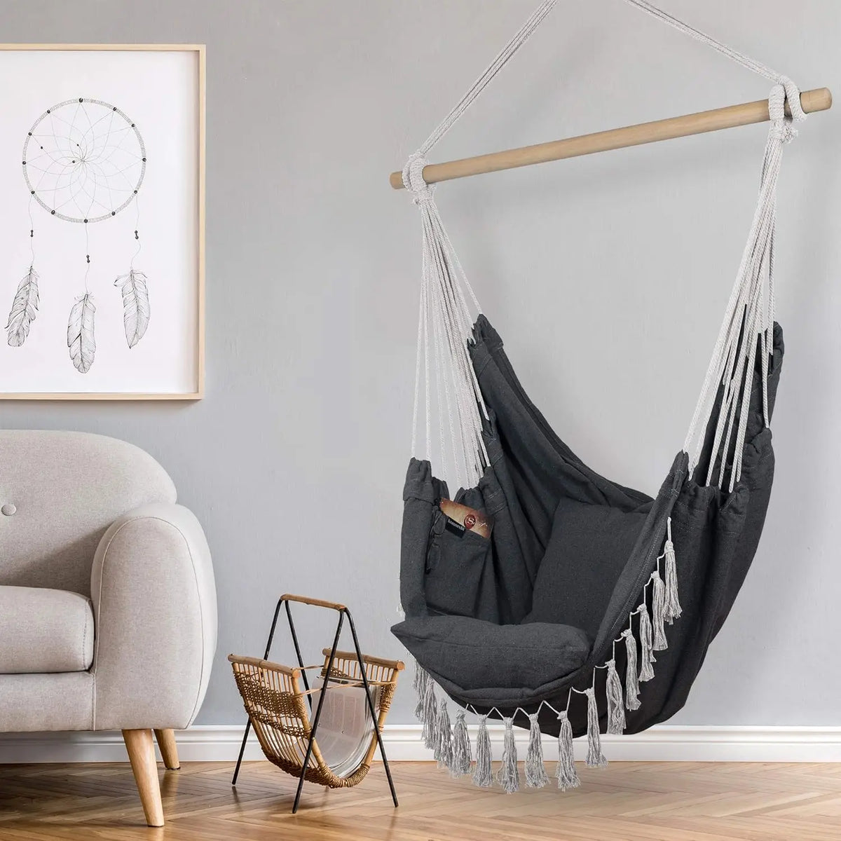 Macrame Hanging Chair with 2 Cushions
