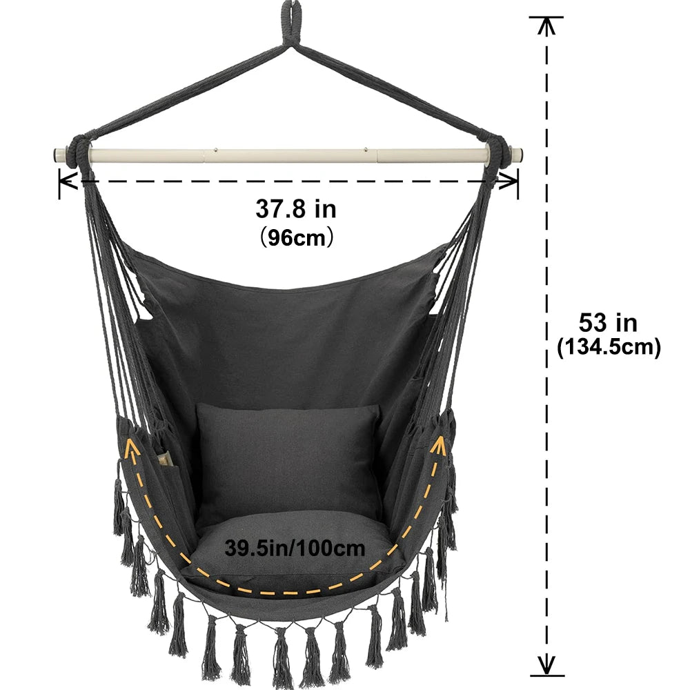 Macrame Hanging Chair with 2 Cushions